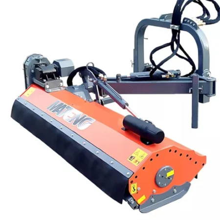 Broyeur d'accotement MATENG GOS avec bras hydraulique et inclinaison à 90°, utilisé pour le débroussaillage précis de fossés et talus.