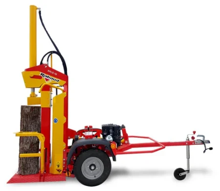 Fendeuse de bûches thermique RABAUD XYLO 16 M sur châssis routier, avec vérin hydraulique et moteur essence