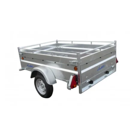 Remorque ROBUST LIDER 42350 simple essieu compacte avec caisse galvanisée et ridelles rabattables, idéale pour particuliers et professionnels