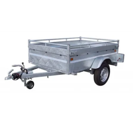 Remorque acier freinée LIDER 42390 simple essieu avec caisse basculante et points d’arrimage, sécurisée pour particuliers et professionnels