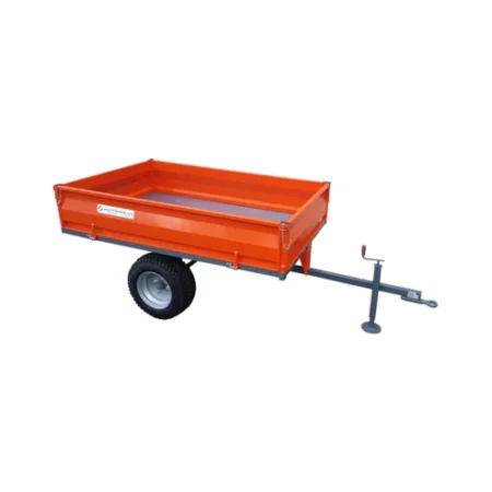 Remorque MORGNIEUX RL1000 avec benne basculante, ridelles amovibles et timon réversible, adaptée aux tracteurs compacts jusqu’à 30 CV