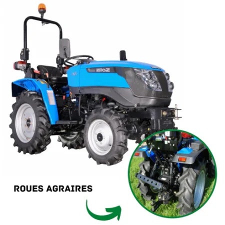 Microtracteur SOLIS 20 compact 18 CV avec 4 roues motrices et attelage hydraulique pour travaux agricoles