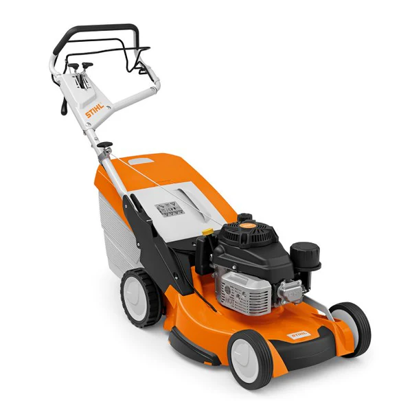 Tondeuse thermique STIHL RM 655 YS, moteur Kawasaki FJ 180 V KAI OHV, hydrostatique, largeur 53 cm, bac 70 L, mulching et éjection