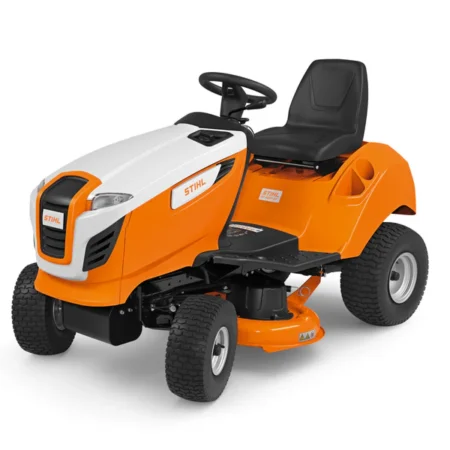 Tracteur tondeuse STIHL RT 4097 SX, largeur de coupe 95 cm, éjection latérale, conçu pour pelouses jusqu’à 6000 m² avec confort et performance
