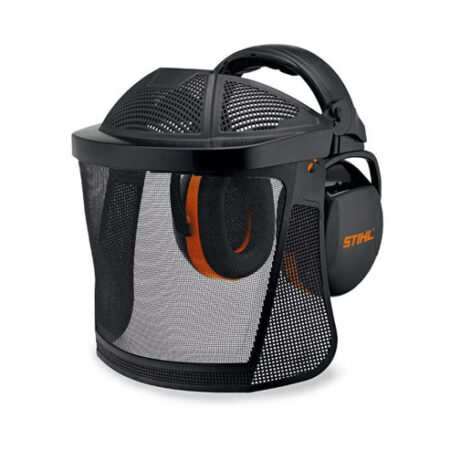 Casque STIHL GPA 30 avec visière grillagée en maille nylon et coquilles anti-bruit matelassées pour protection auditive et faciale