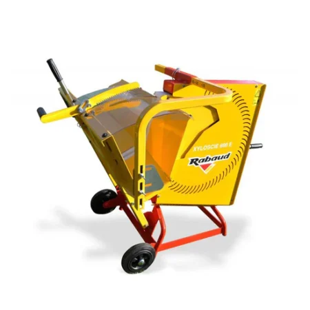 Scie circulaire à bois RABAUD XYLOSCIE 600 avec lame 600 mm, chevalet pivotant et roues de transport