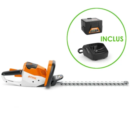 Taille-haie à batterie STIHL HSA 50 de 50 cm pour haies et arbustes, léger, silencieux et précis, avec batterie AK 10 et chargeur AL 101