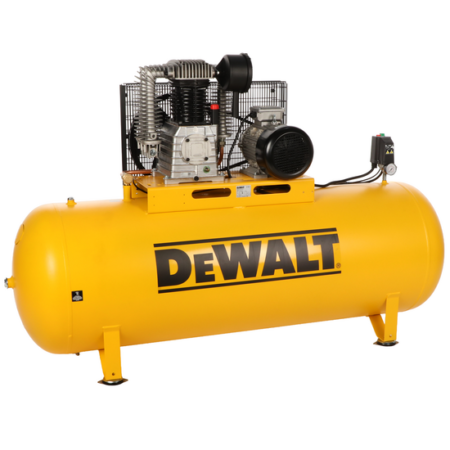 Compresseur d'air triphasé DeWalt 7,5 CV 500 L à courroie pour applications industrielles et ateliers.