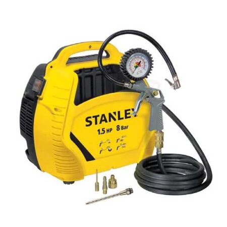 Compresseur d’air Stanley Air Kit portatif 1,5 CV monophasé pour gonflage pneus et outils pneumatiques.