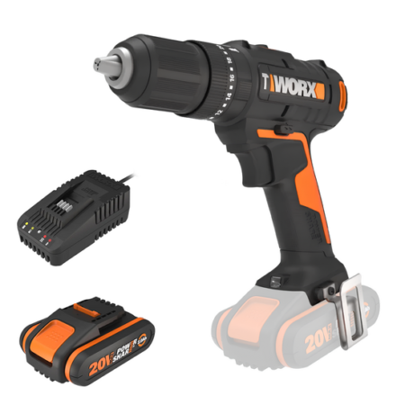 Image de la worx wx370 visseuse perceuse à percussion batterie 20V/2Ah, puissante et ergonomique, idéale pour percer et visser.